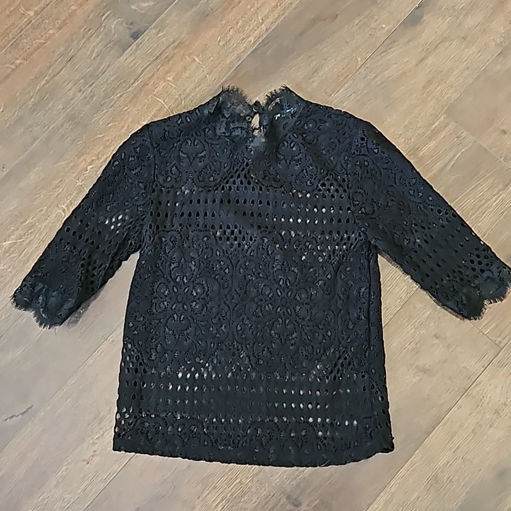 ZARA BLACK LACE HIGH NECK  goth. Dark Romantic SHEER TOP.  small